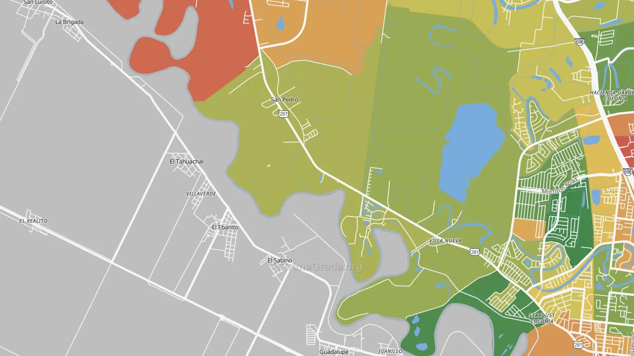 Villa Nueva, TX Map of Robbery Rates