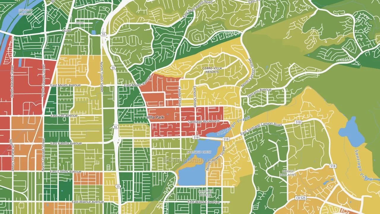 Villa Park, CA Map of Robbery Rates
