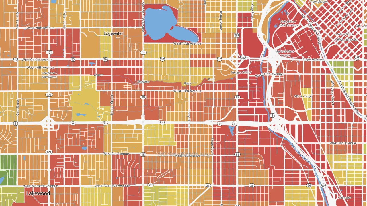 Villa Park, Denver, CO Map of Robbery Rates