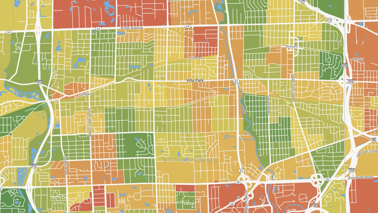 Villa Park, IL Map of Robbery Rates