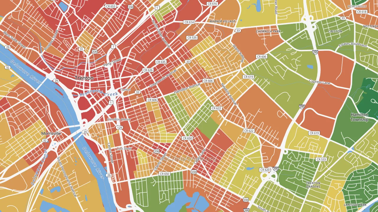 Villa Park, Trenton, NJ Map of Robbery Rates