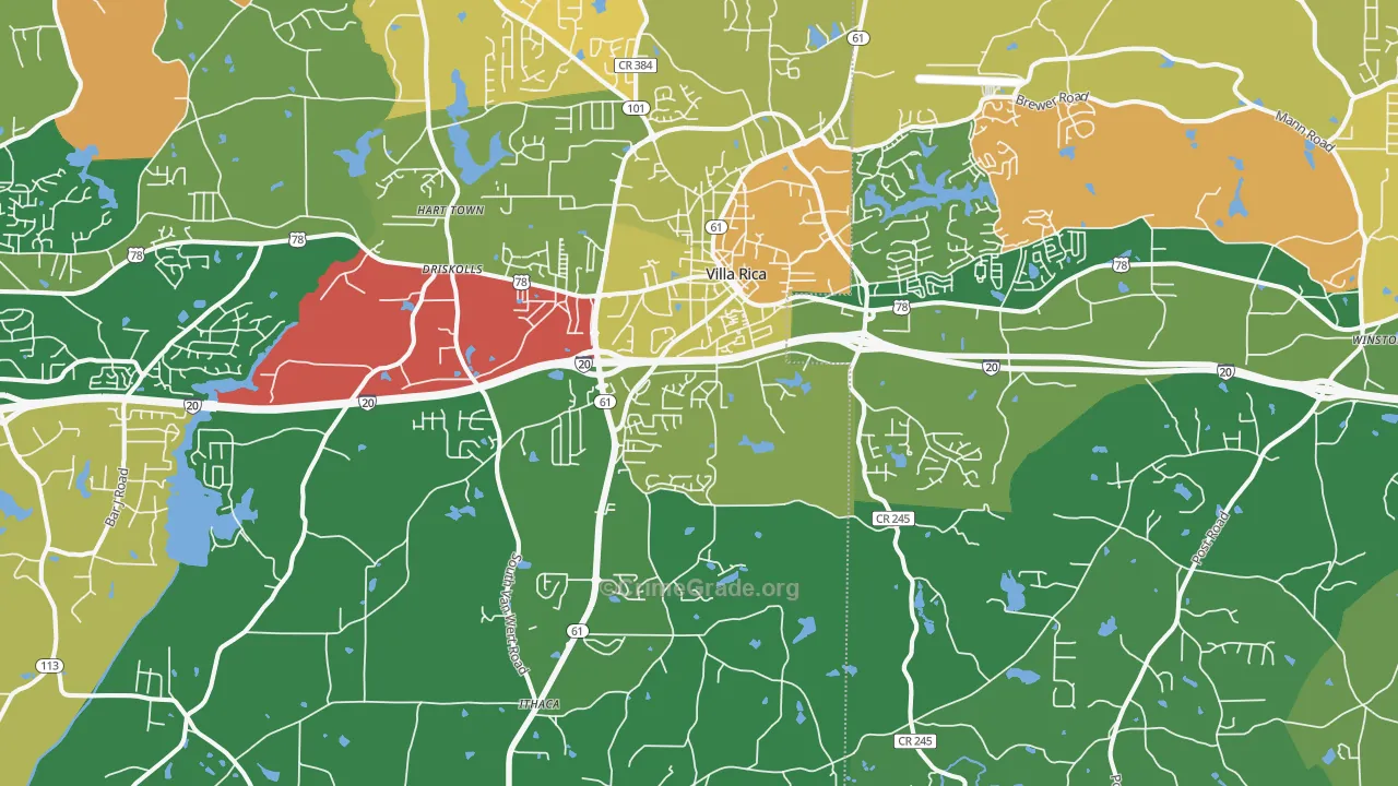 Villa Rica, GA Map of Robbery Rates