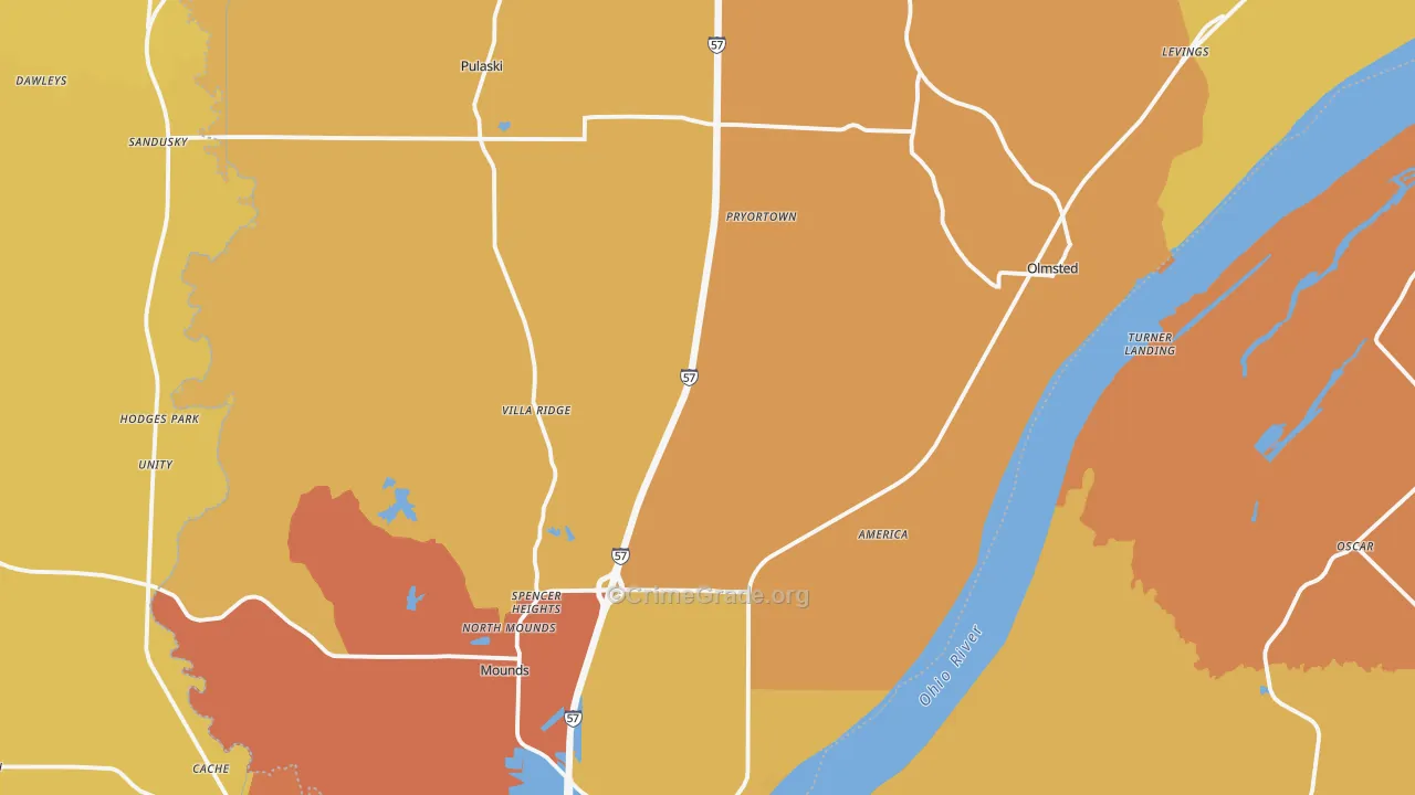 Villa Ridge, IL Map of Robbery Rates