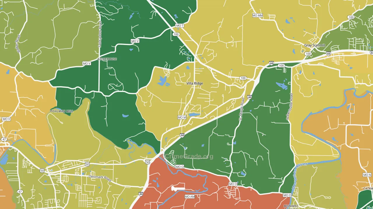 Villa Ridge, MO Map of Robbery Rates
