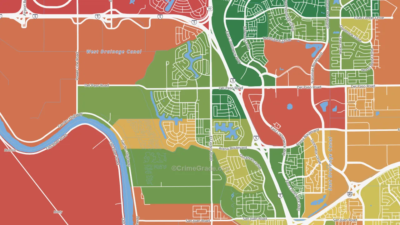 Village 2, Sacramento, CA Map of Robbery Rates
