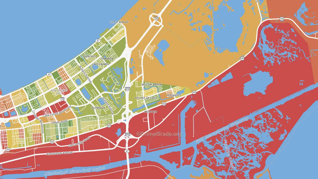 Village de L'Est, New Orleans, LA Map of Robbery Rates