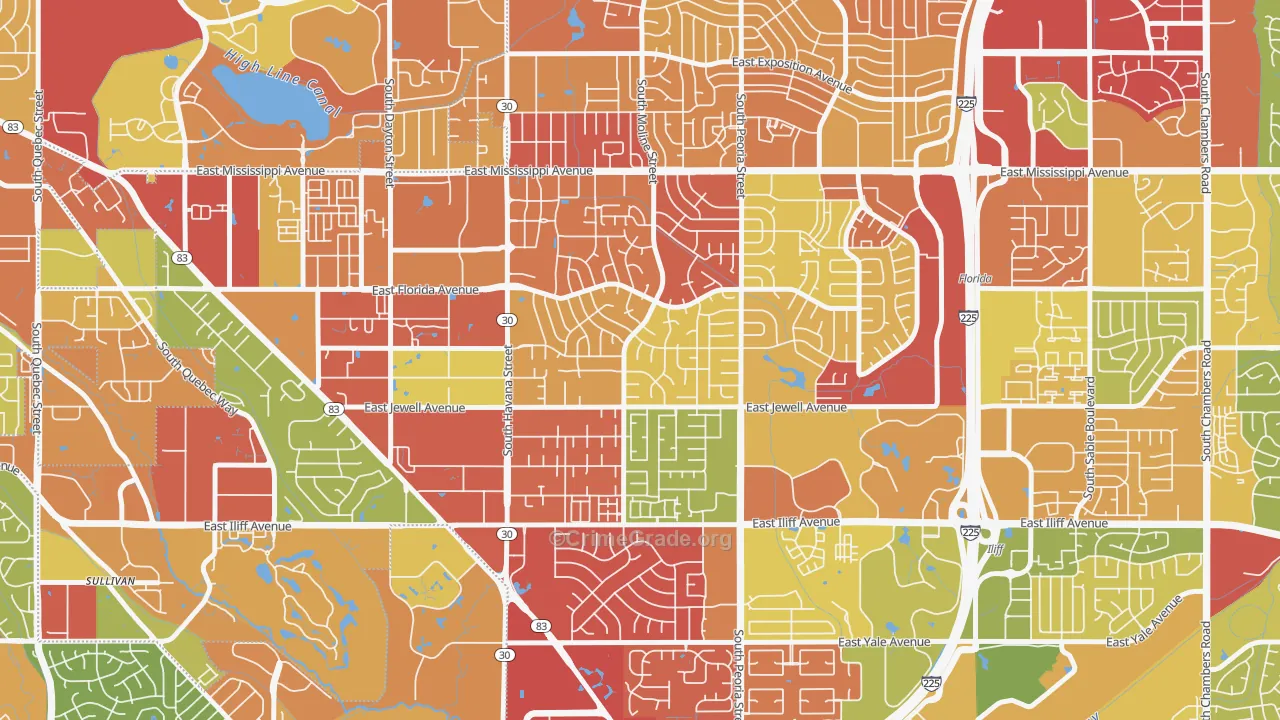 Village East, Aurora, CO Map of Robbery Rates