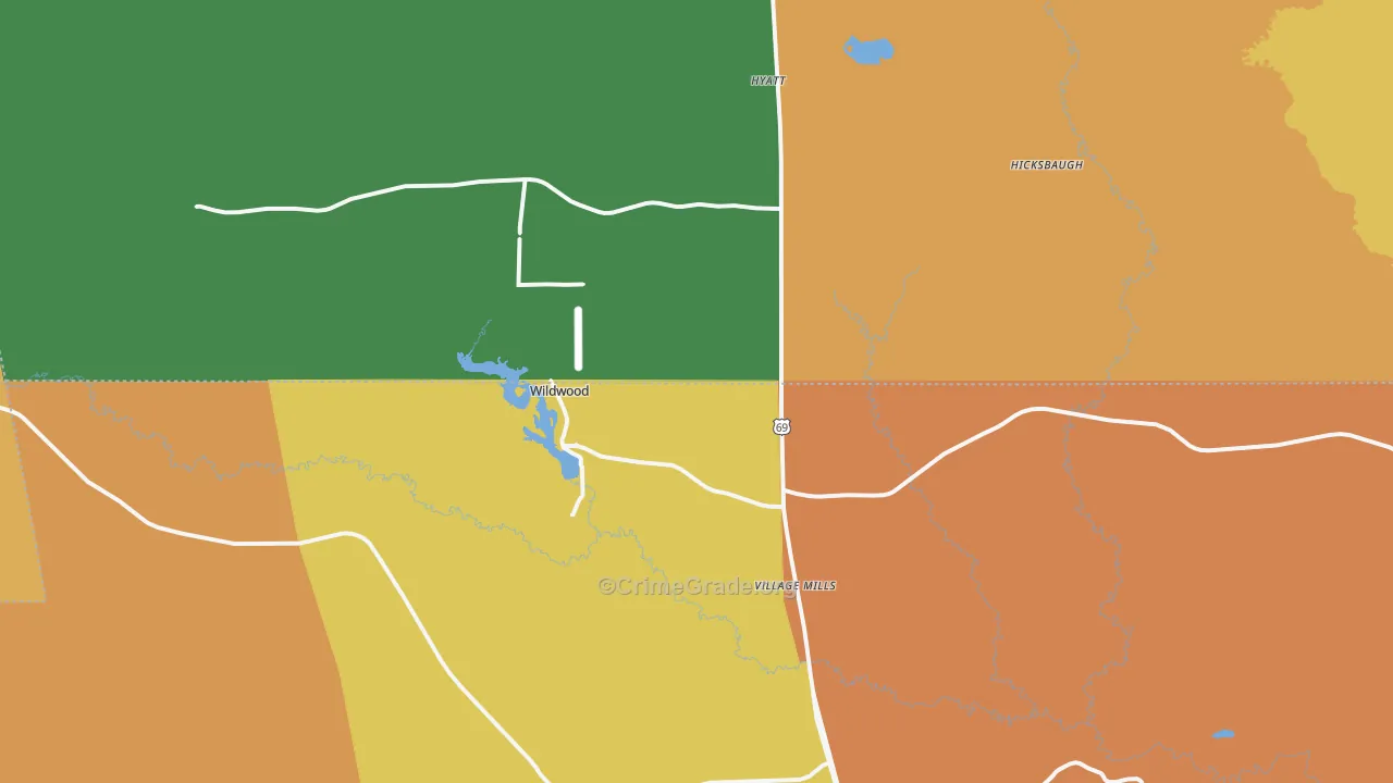 Village Mills, TX Map of Robbery Rates