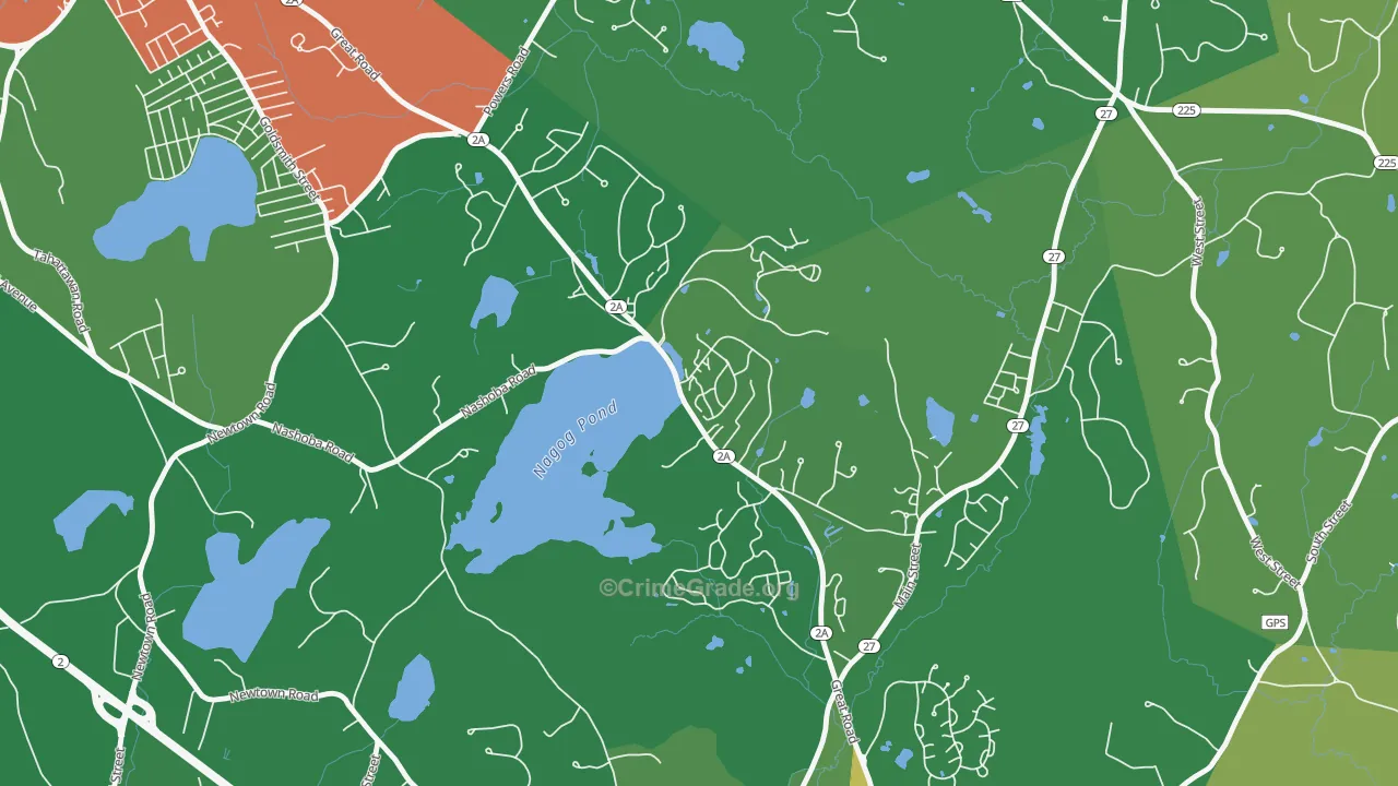 Village Of Nagog Woods, MA Map of Robbery Rates