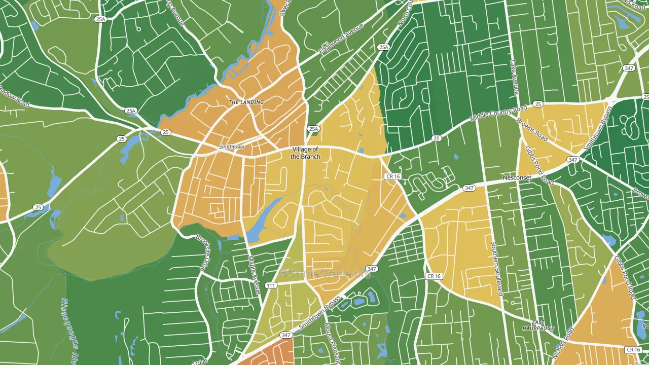 Village of the Branch, NY Map of Robbery Rates