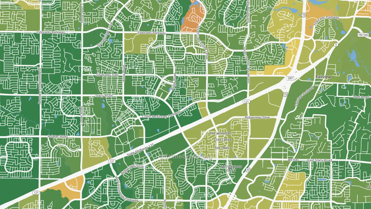 Village Park, McKinney, TX Map of Robbery Rates