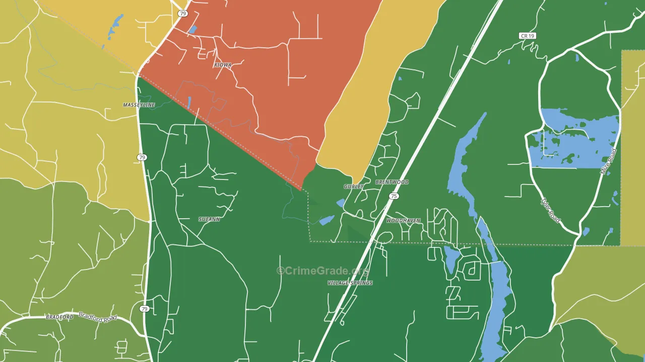 Village Springs, AL Map of Robbery Rates