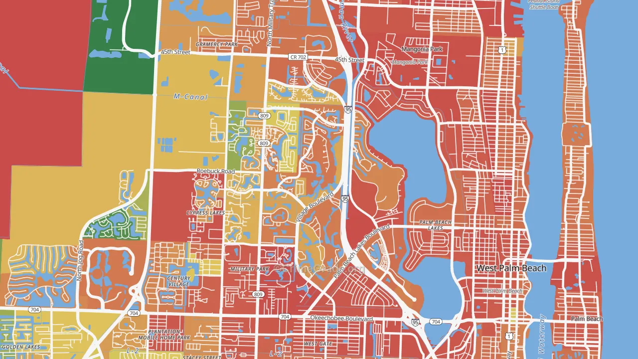Villages of Palm Beach Lakes, West Palm Beach, FL Map of Robbery Rates