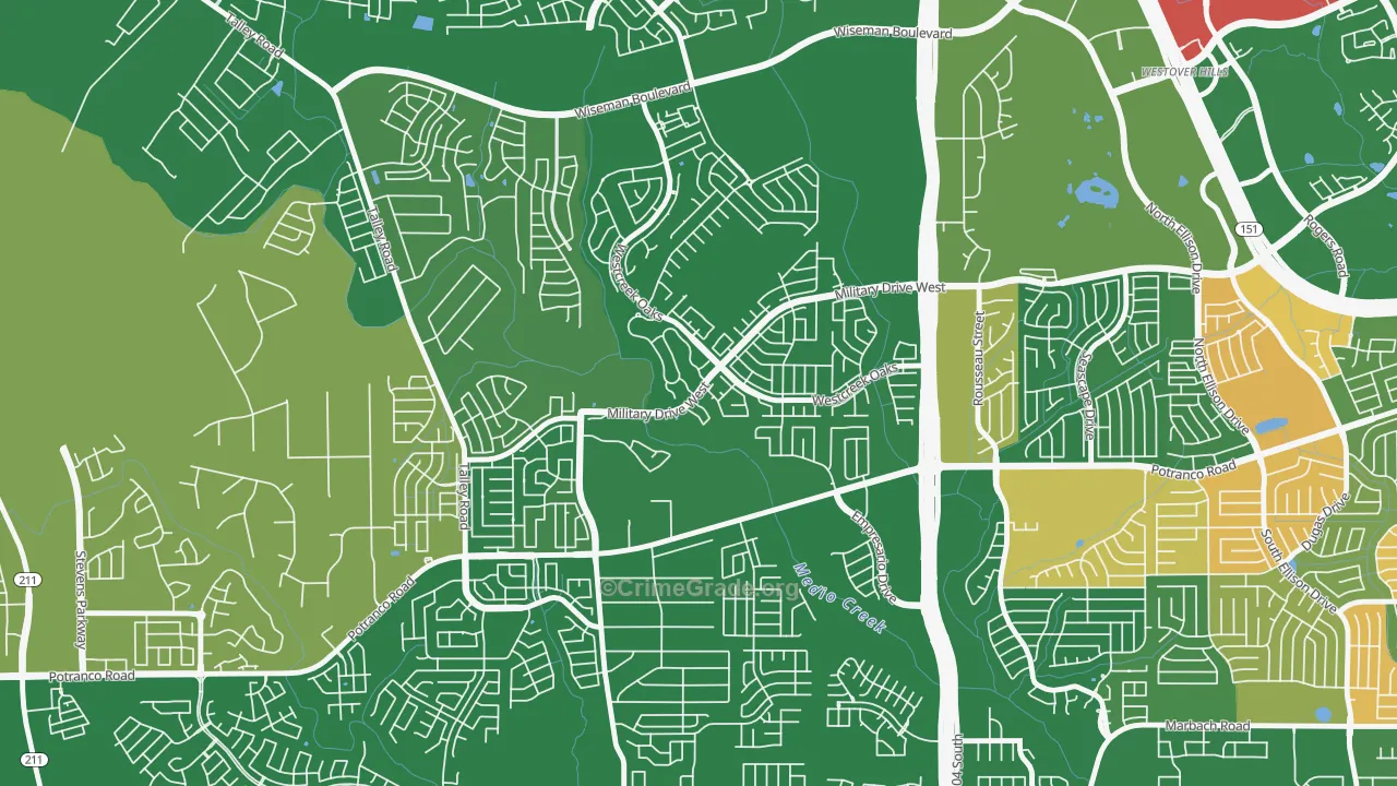 Villages of Westcreek, San Antonio, TX Map of Robbery Rates