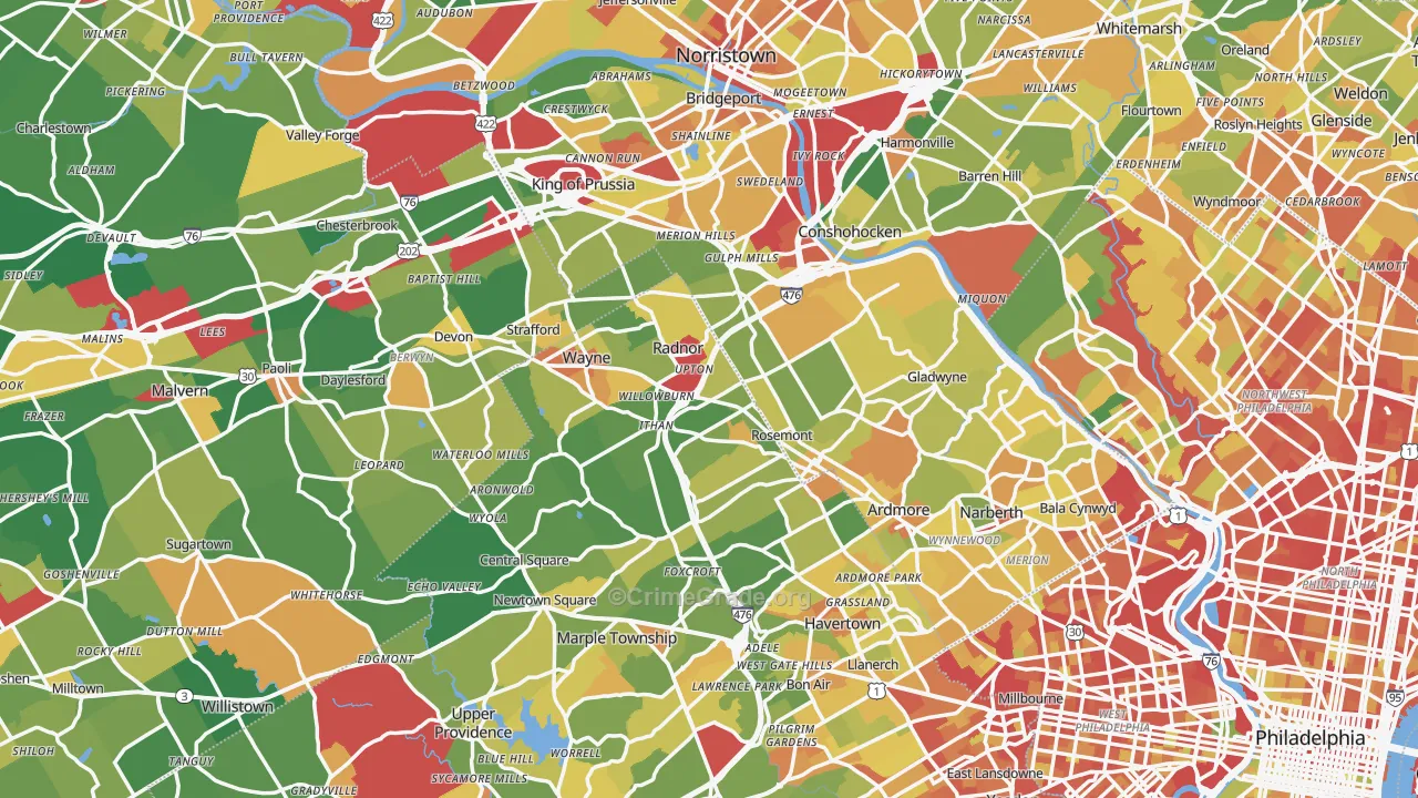 Villanova, PA Map of Robbery Rates