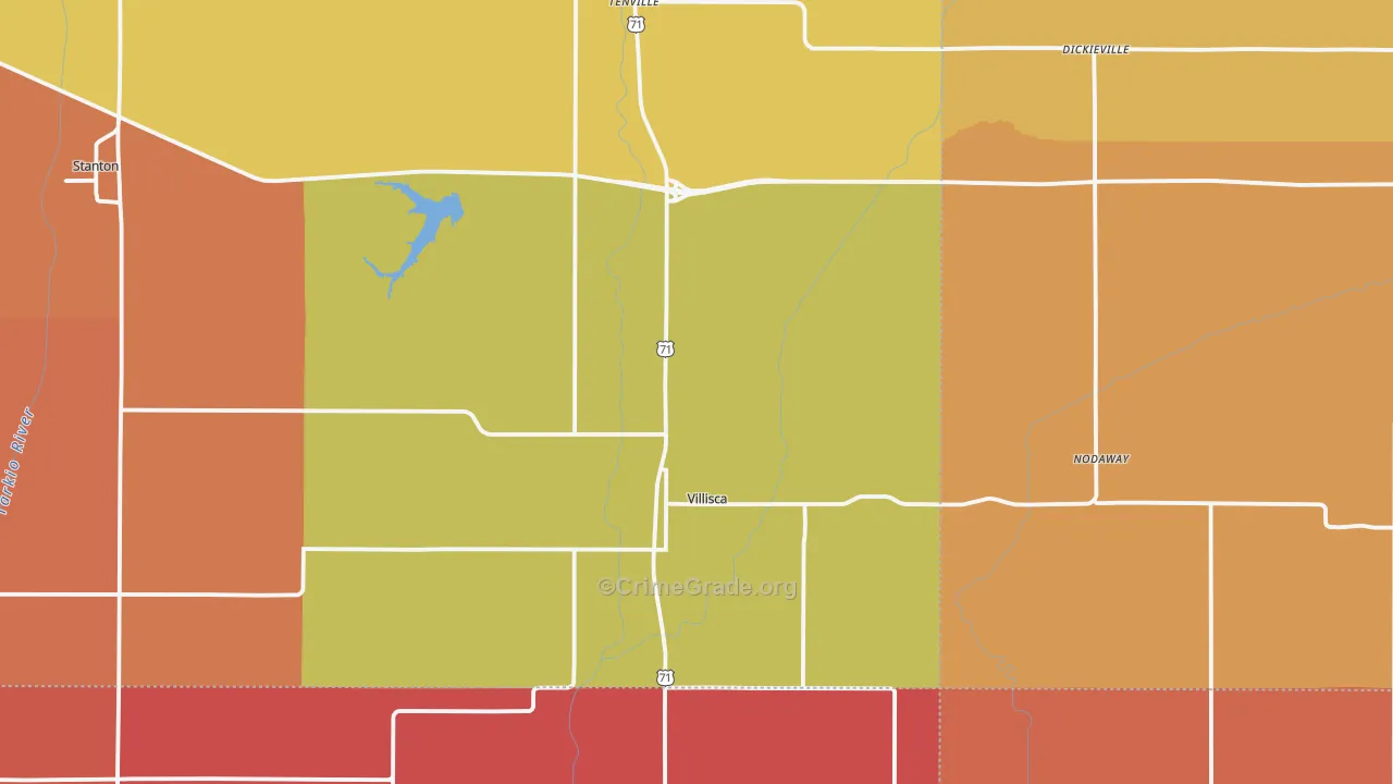 Villisca, IA Map of Robbery Rates