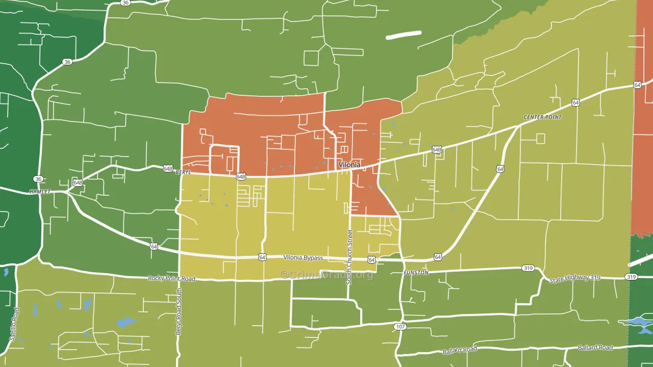Vilonia, AR Map of Robbery Rates
