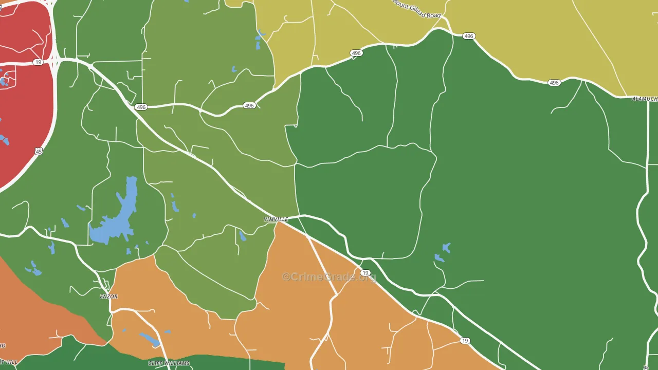 Vimville, MS Map of Robbery Rates