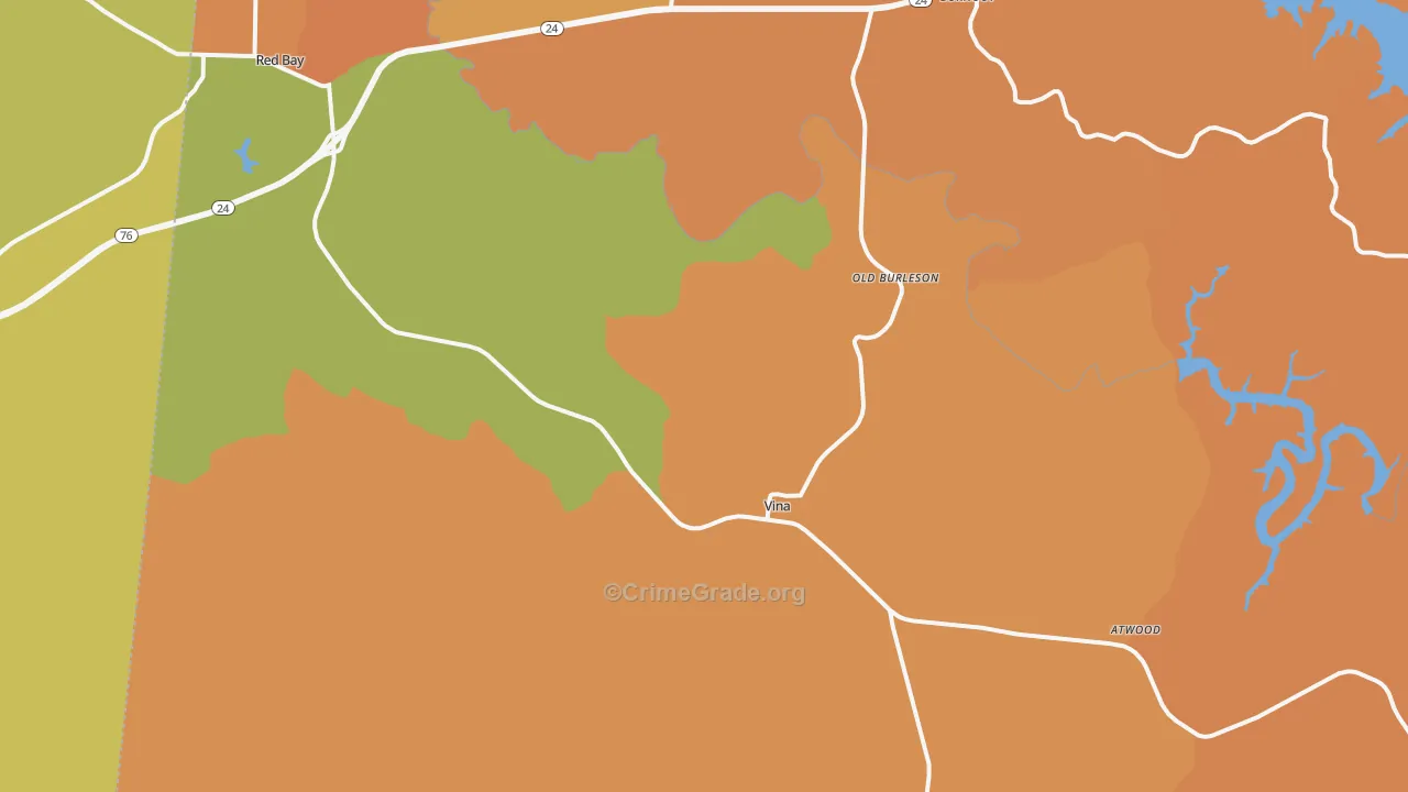 Vina, AL Map of Robbery Rates