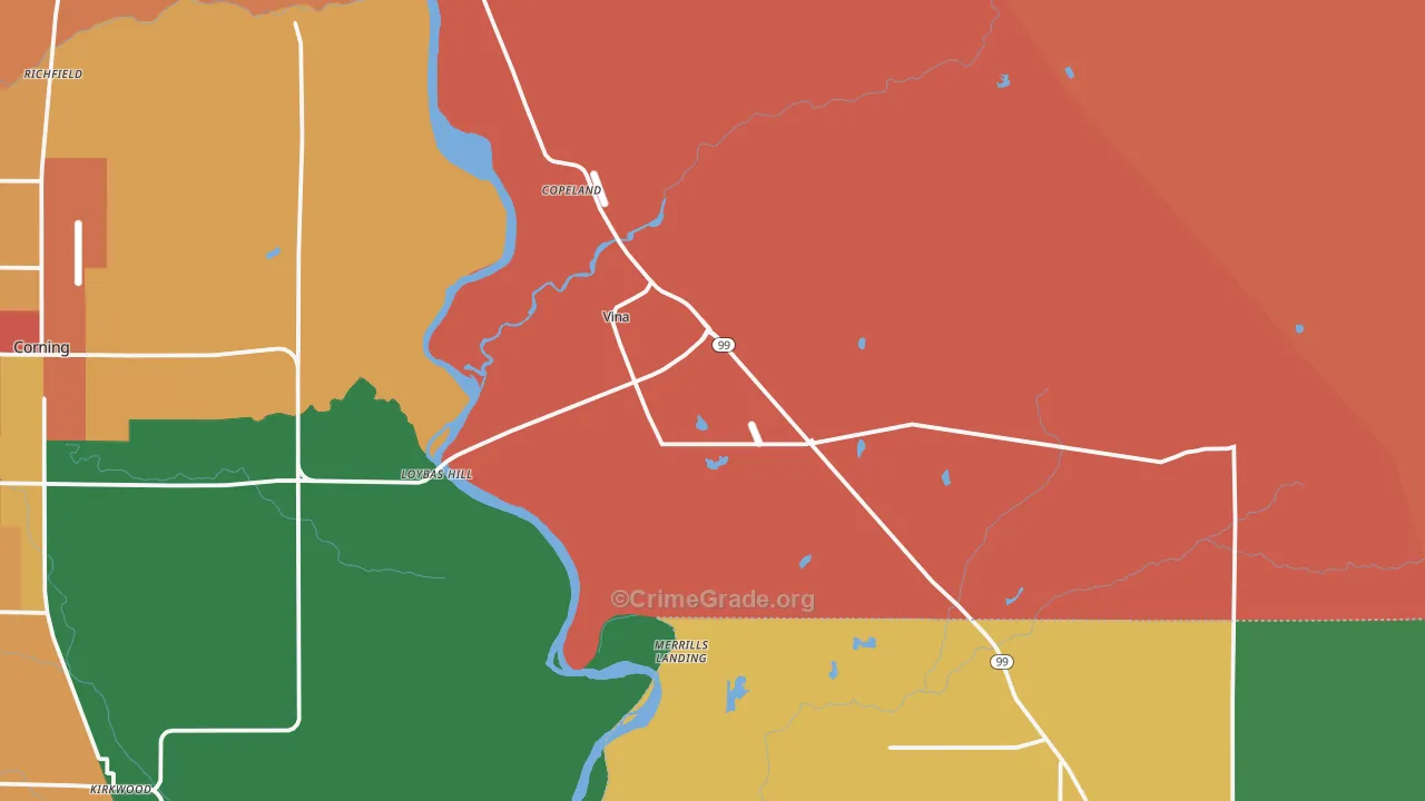 Vina, CA Map of Robbery Rates