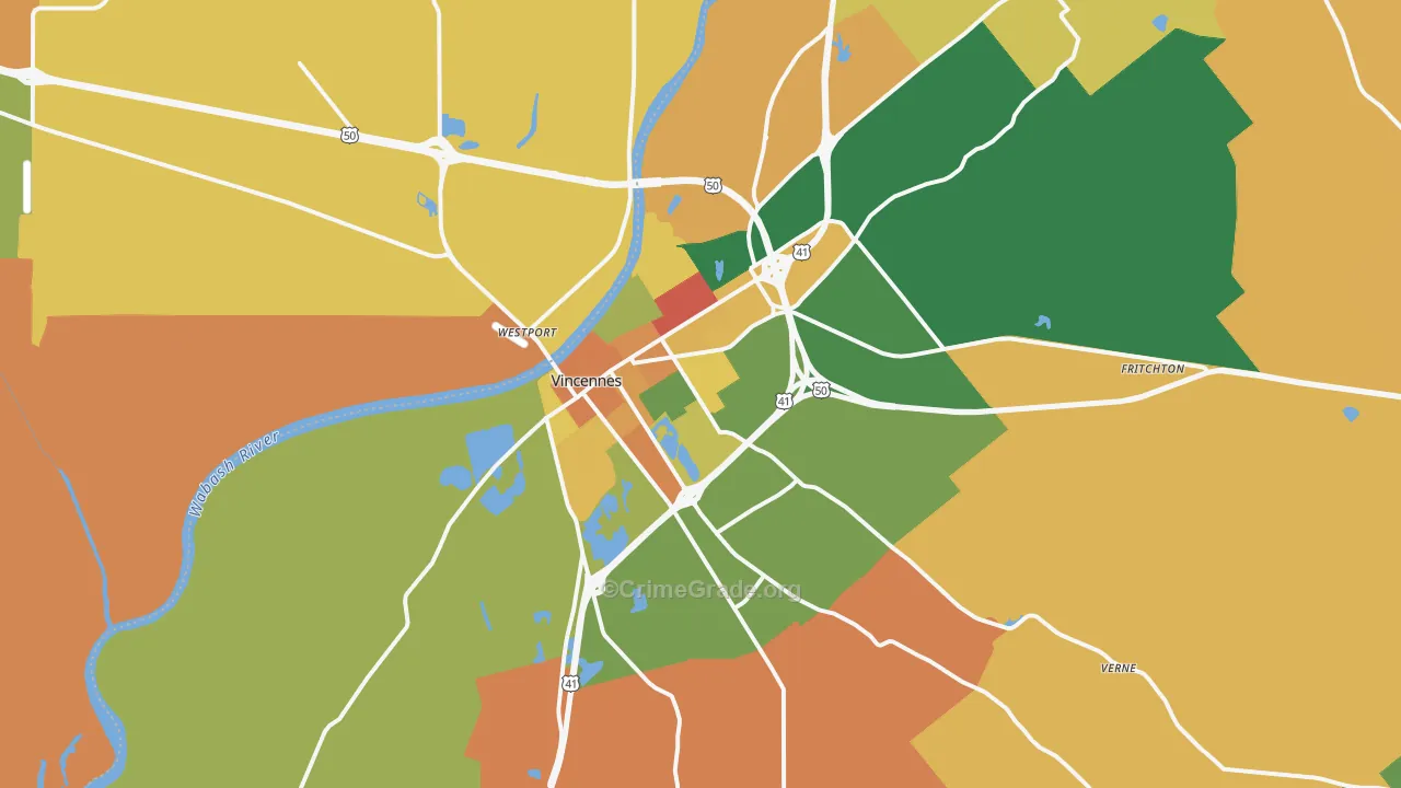 Vincennes, IN Map of Robbery Rates