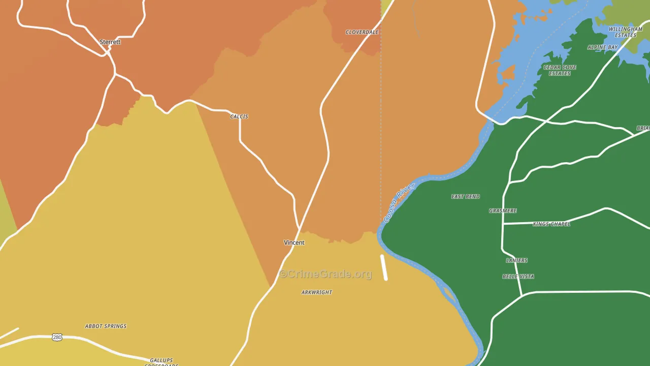 Vincent, AL Map of Robbery Rates