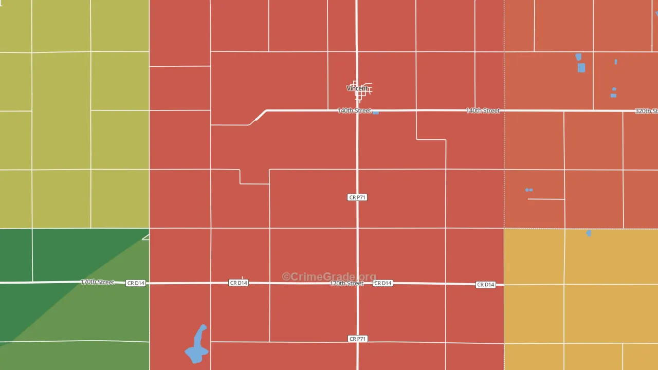 Vincent, IA Map of Robbery Rates