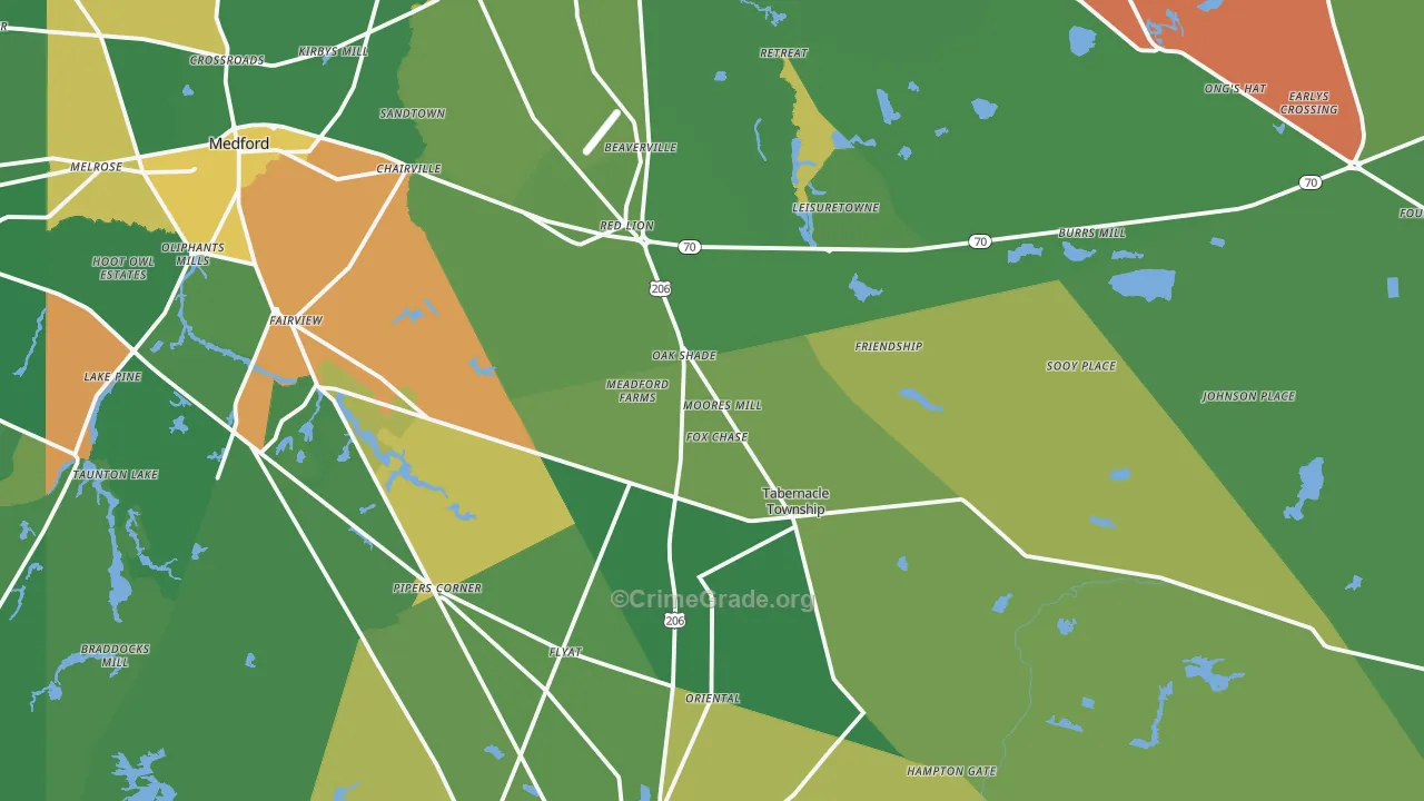 Vincentown, NJ Map of Robbery Rates