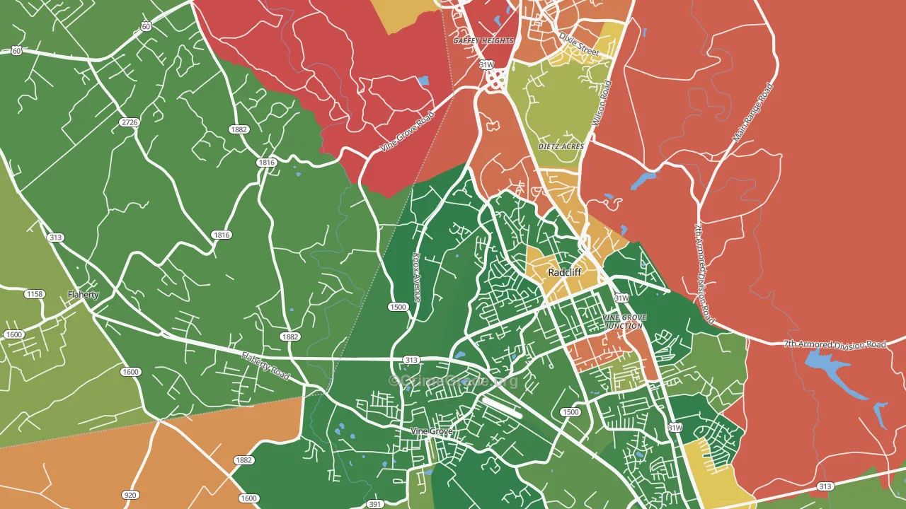 Vine Grove Junction, KY Map of Robbery Rates