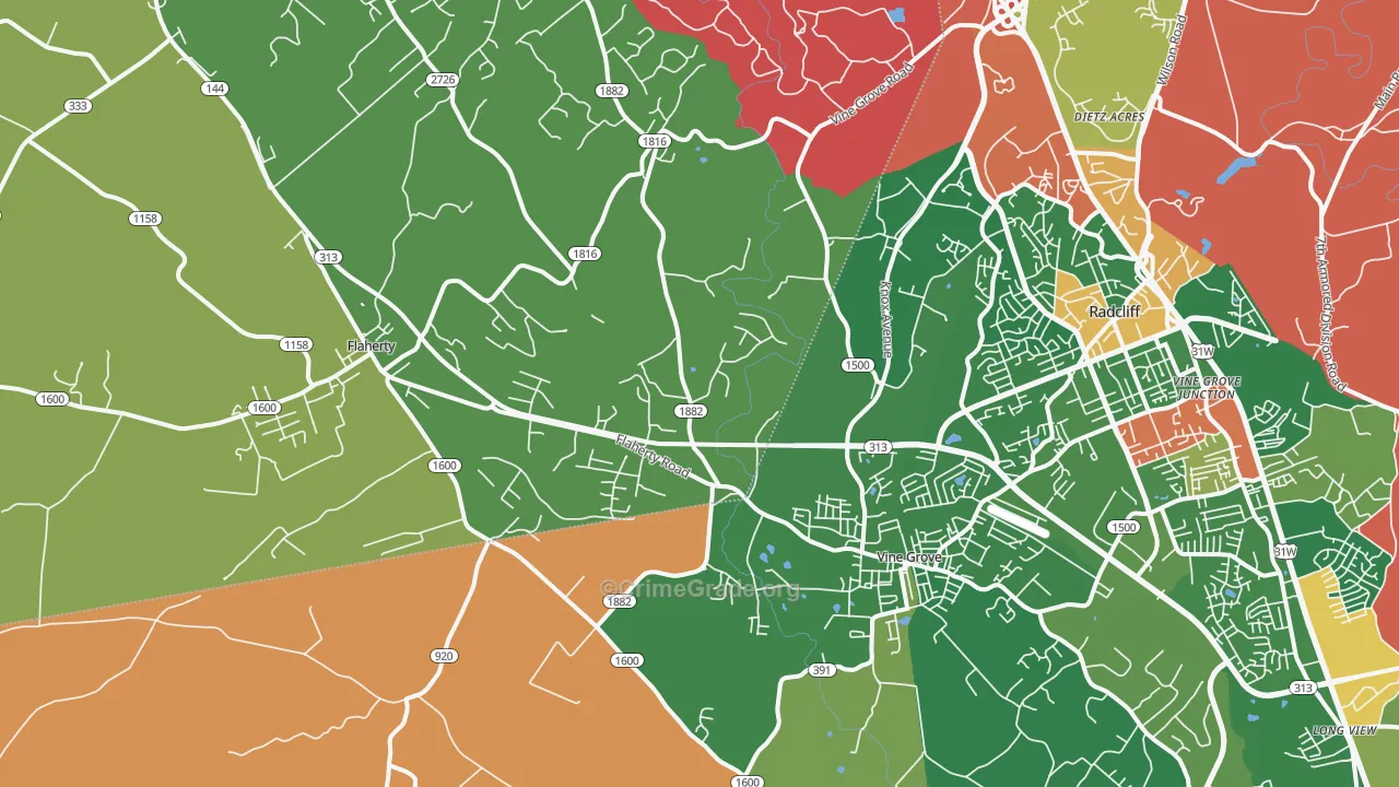 Vine Grove, KY Map of Robbery Rates