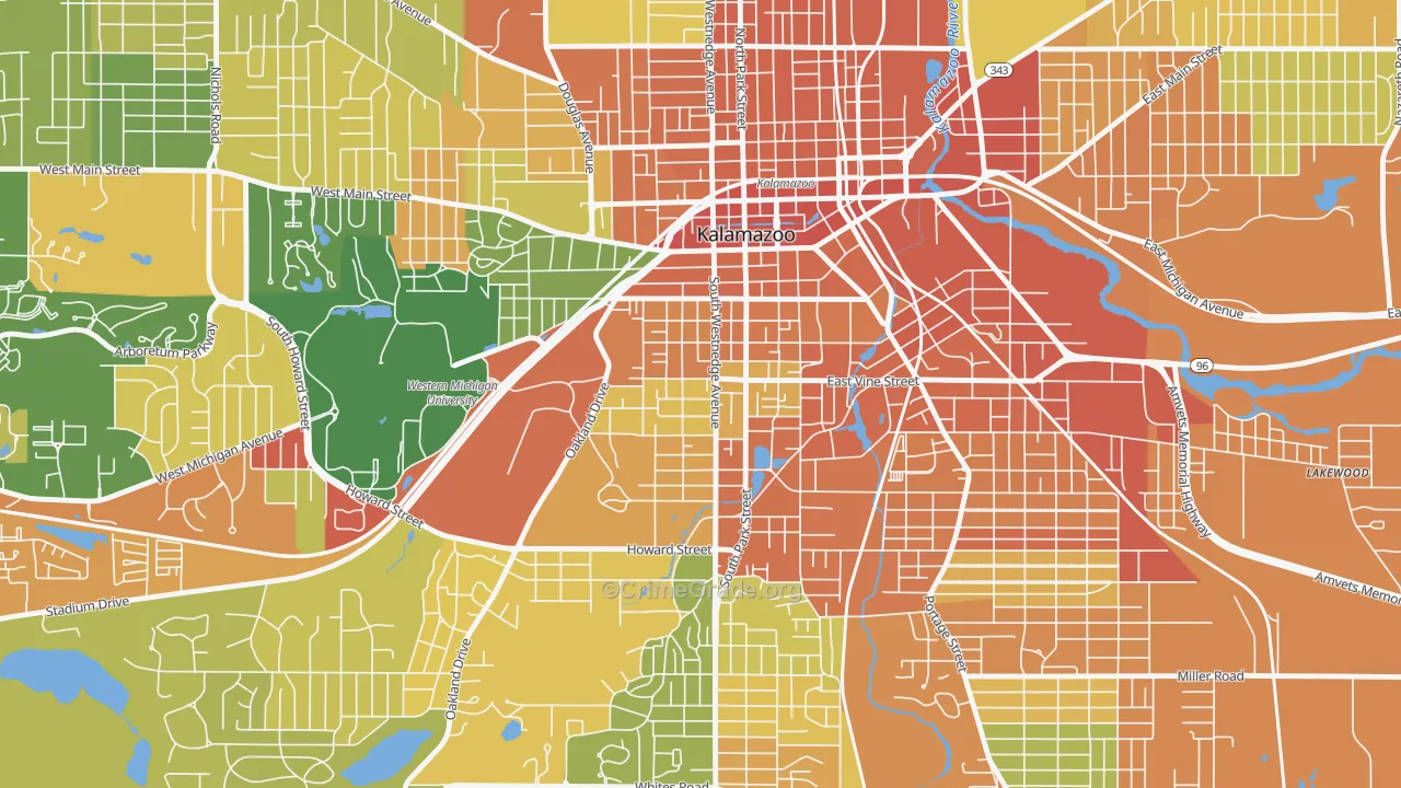 Vine, Kalamazoo, MI Map of Robbery Rates