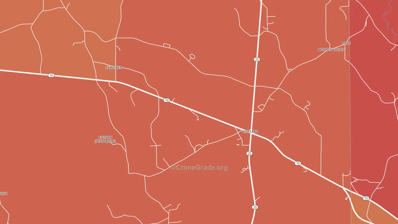 Vineland, AL Map of Robbery Rates
