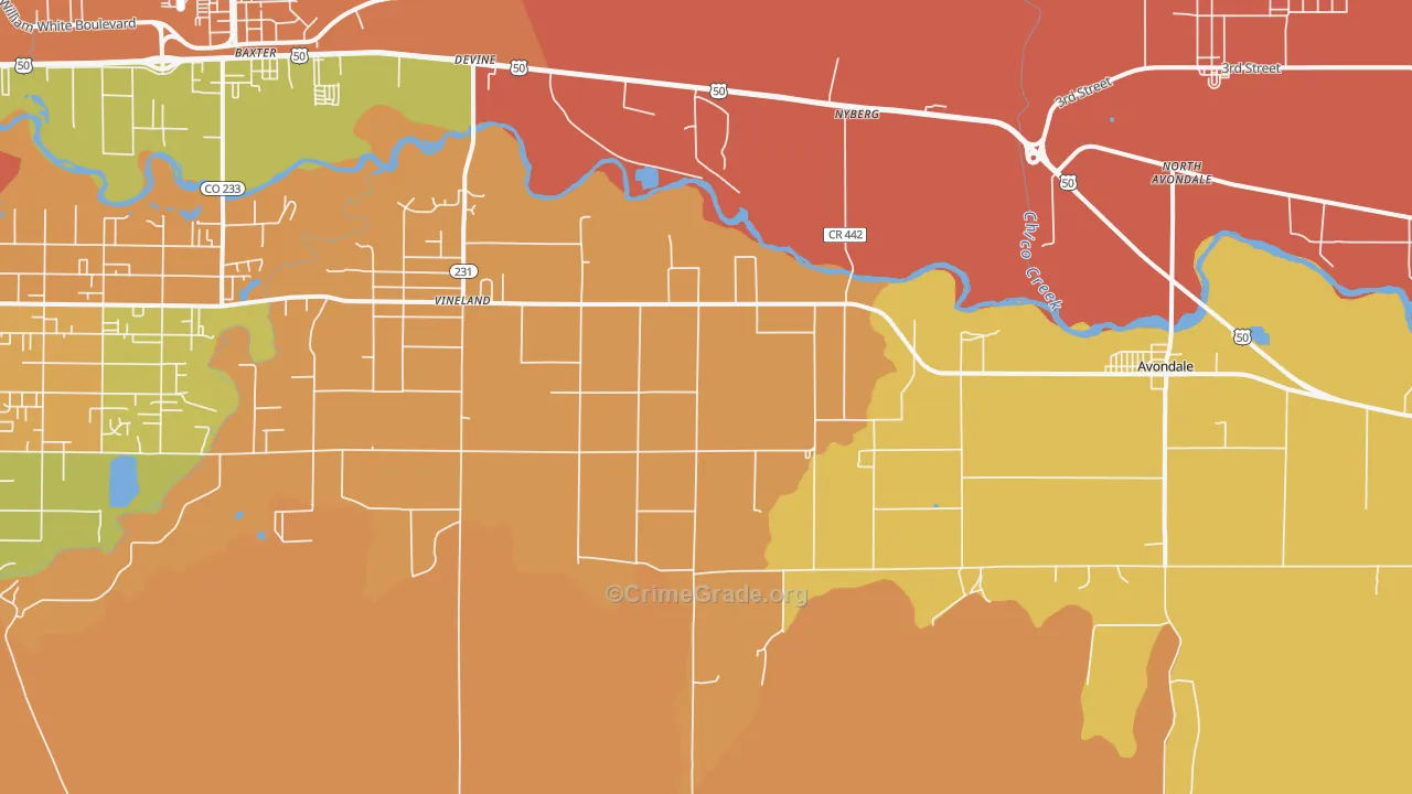 Vineland, CO Map of Robbery Rates