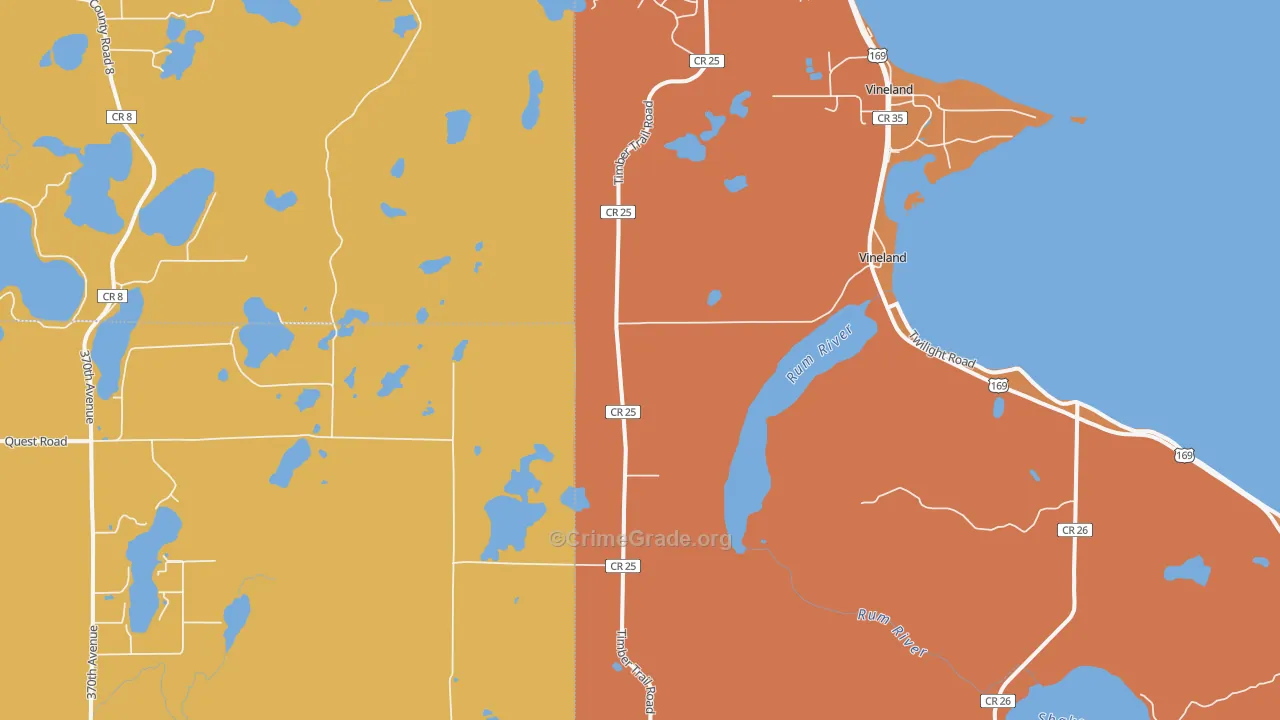 Vineland, MN Map of Robbery Rates