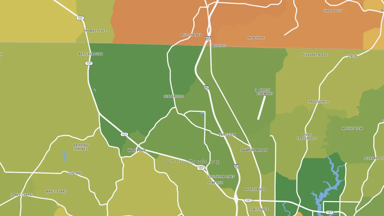 Vinemont, AL Map of Robbery Rates