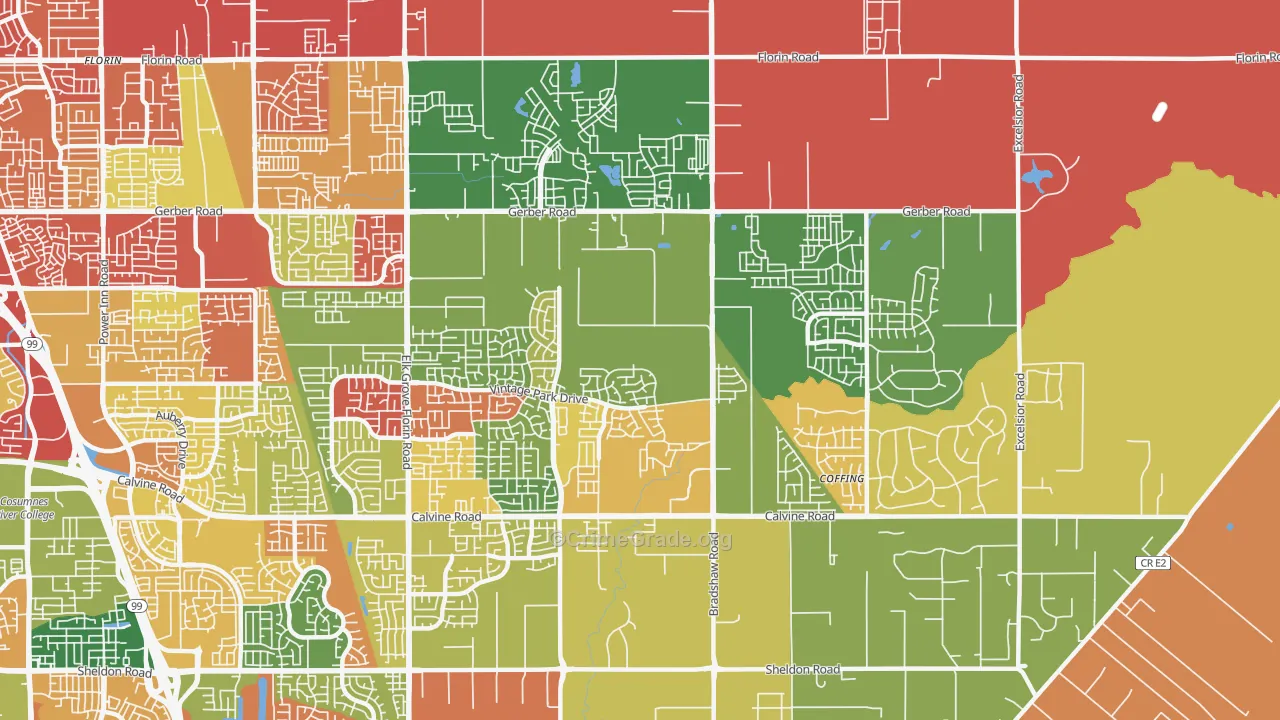 Vineyard, CA Map of Robbery Rates