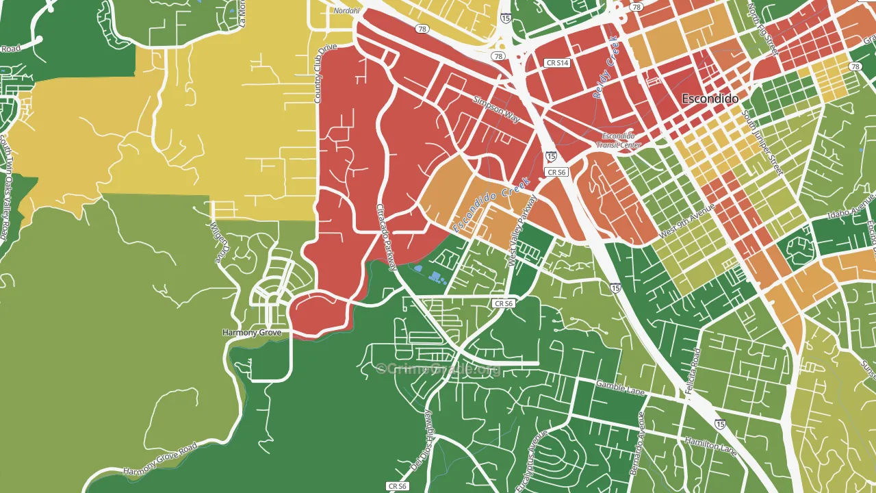 Vineyard, Escondido, CA Map of Robbery Rates