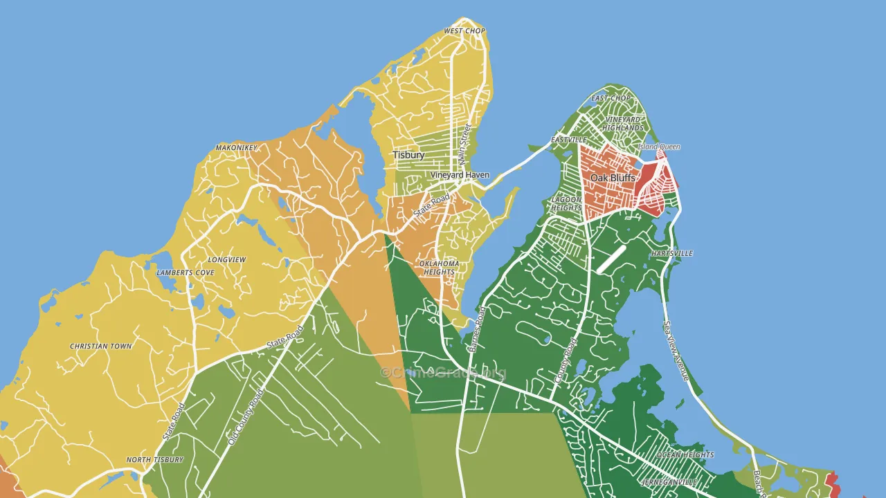 Vineyard Haven, MA Map of Robbery Rates