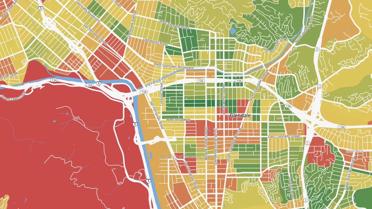 Vineyard-Los Angeles, Glendale, CA Map of Robbery Rates