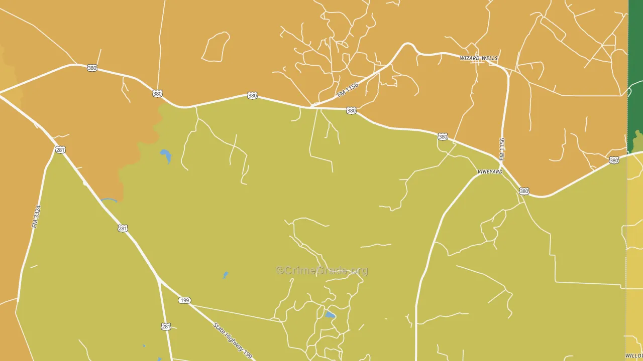 Vineyard, TX Map of Robbery Rates