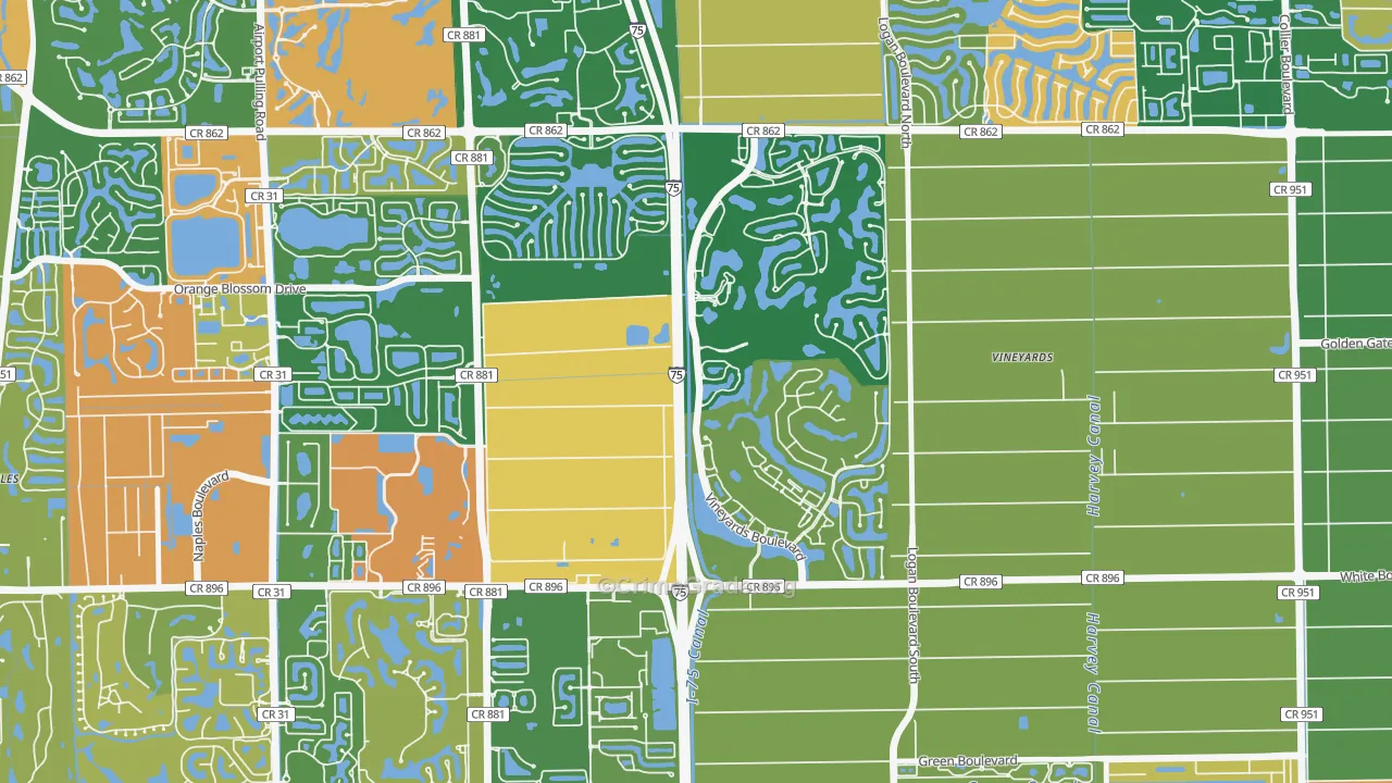 Vineyards, Naples, FL Map of Robbery Rates