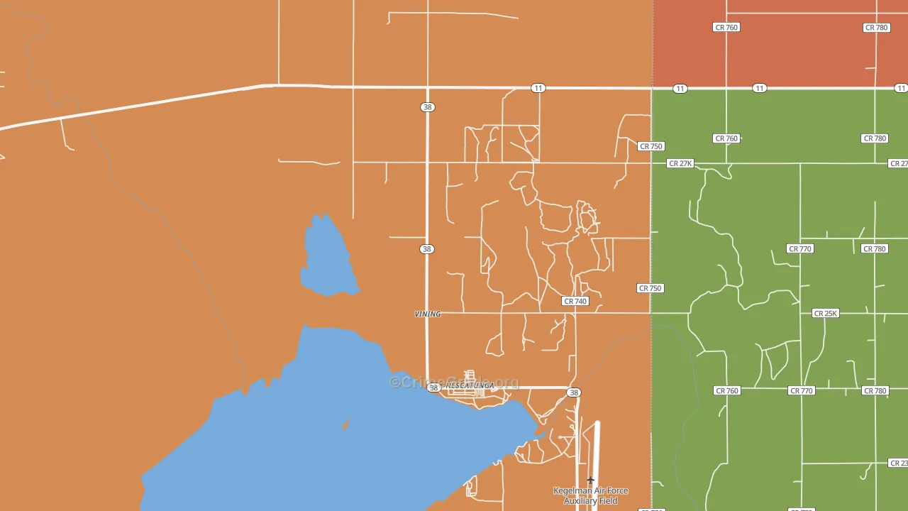 Vining, OK Map of Robbery Rates