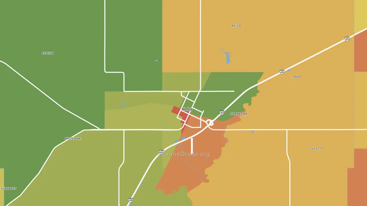 Vinita, OK Map of Robbery Rates
