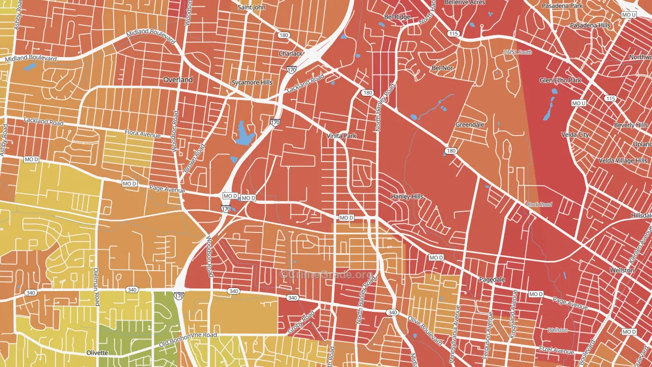 Vinita Park, MO Map of Robbery Rates