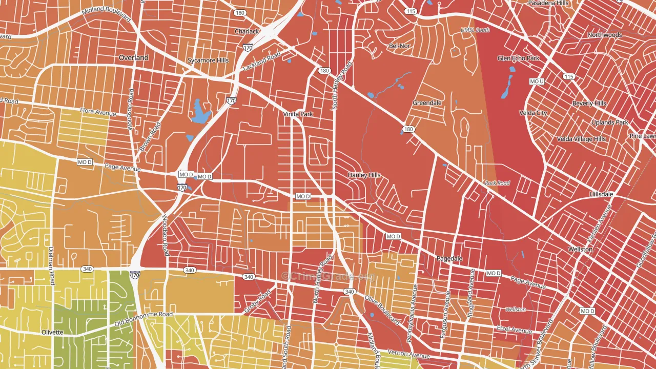 Vinita Terrace, MO Map of Robbery Rates