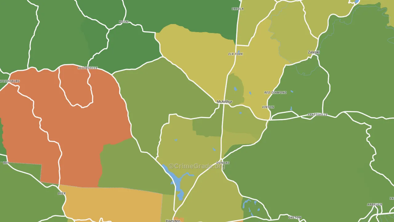 Vinton County, OH Map of Robbery Rates