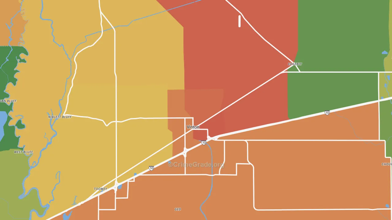Vinton, LA Map of Robbery Rates