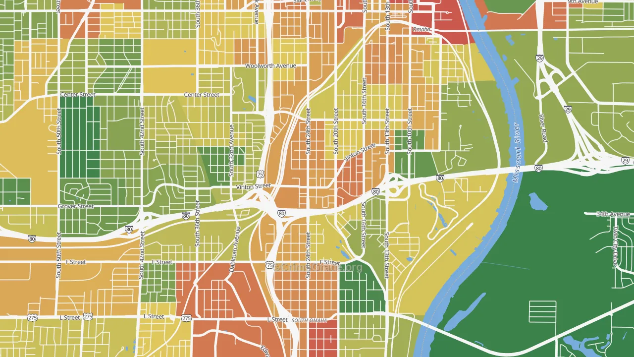 Vinton Street, Omaha, NE Map of Robbery Rates