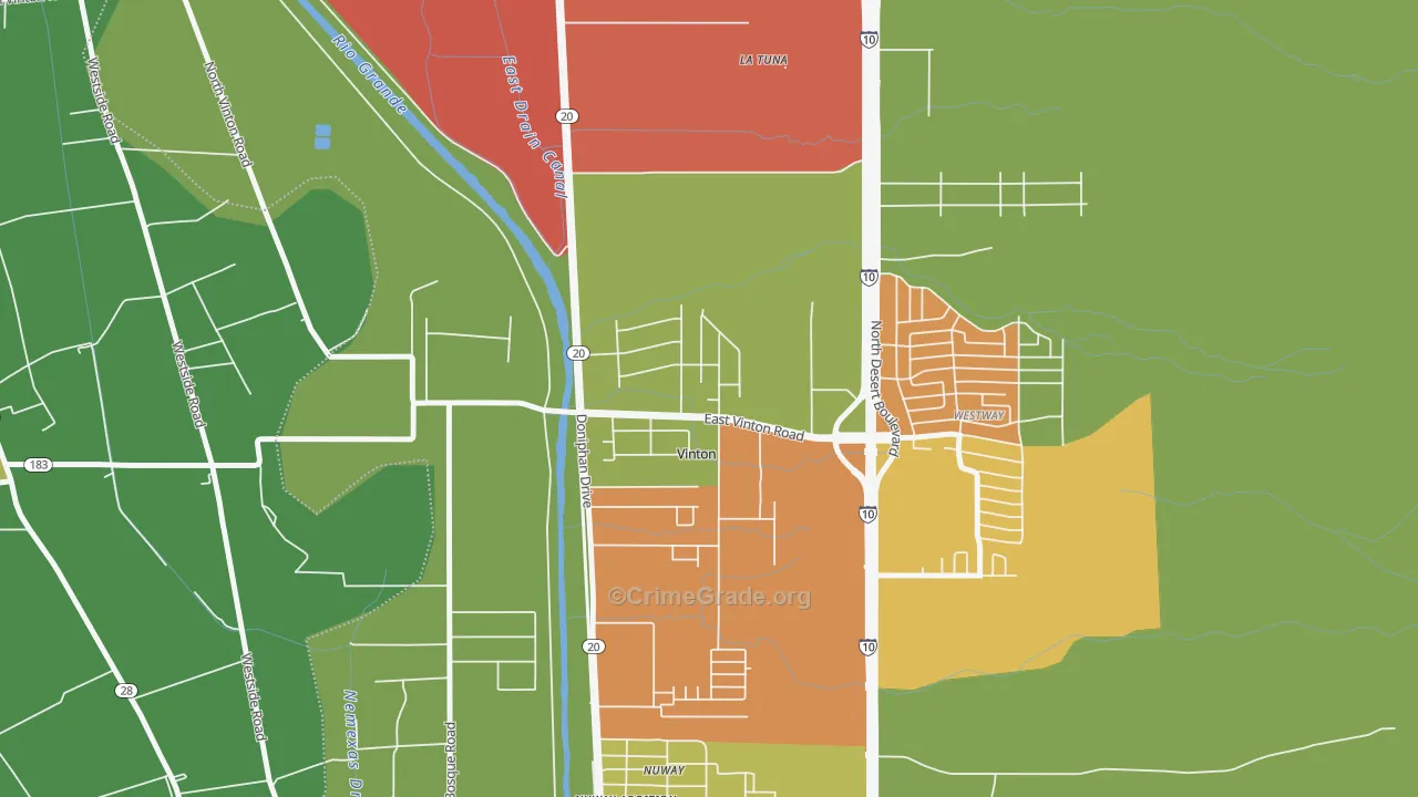 Vinton, TX Map of Robbery Rates