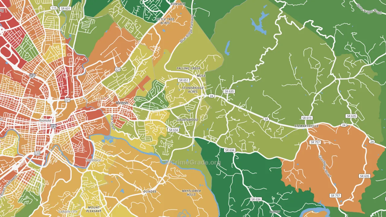 Vinton, VA Map of Robbery Rates
